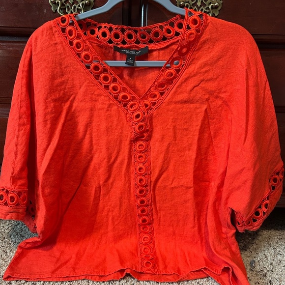 Orange/Red Eyelet Trim Women's Top - Picture 2 of 7